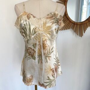 Vintage Y2K Studio Y Floral Satin Cami Tank Top Lace Trim XL